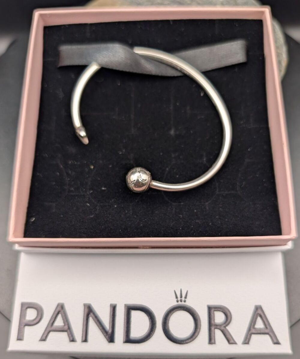 Authentic Pandora Sterling Silver Open Bangle Cuff Bracelet S 925 ALE 6.25"
